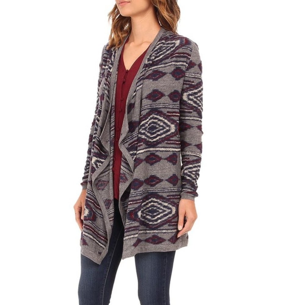 Lucky Brand Los Angeles Diamond Tribal Flowy Cotton Wool Blend M Open Cardigan